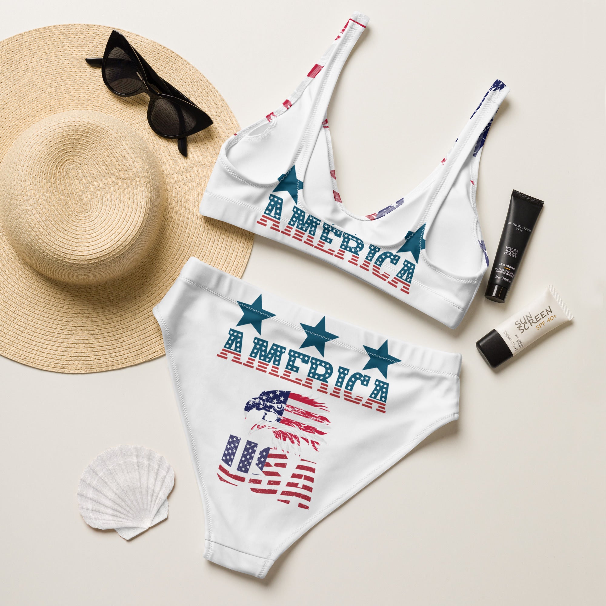 USA America Red White and Blue Stars - Recycled high-waisted bikini